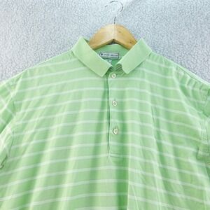 Peter Millar Mens M Polo Shirt  Striped Green Short Sleeve Casual Golf Rugby